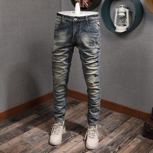 Style Fashion Men Jeans Retro Wash  Slim Fit
